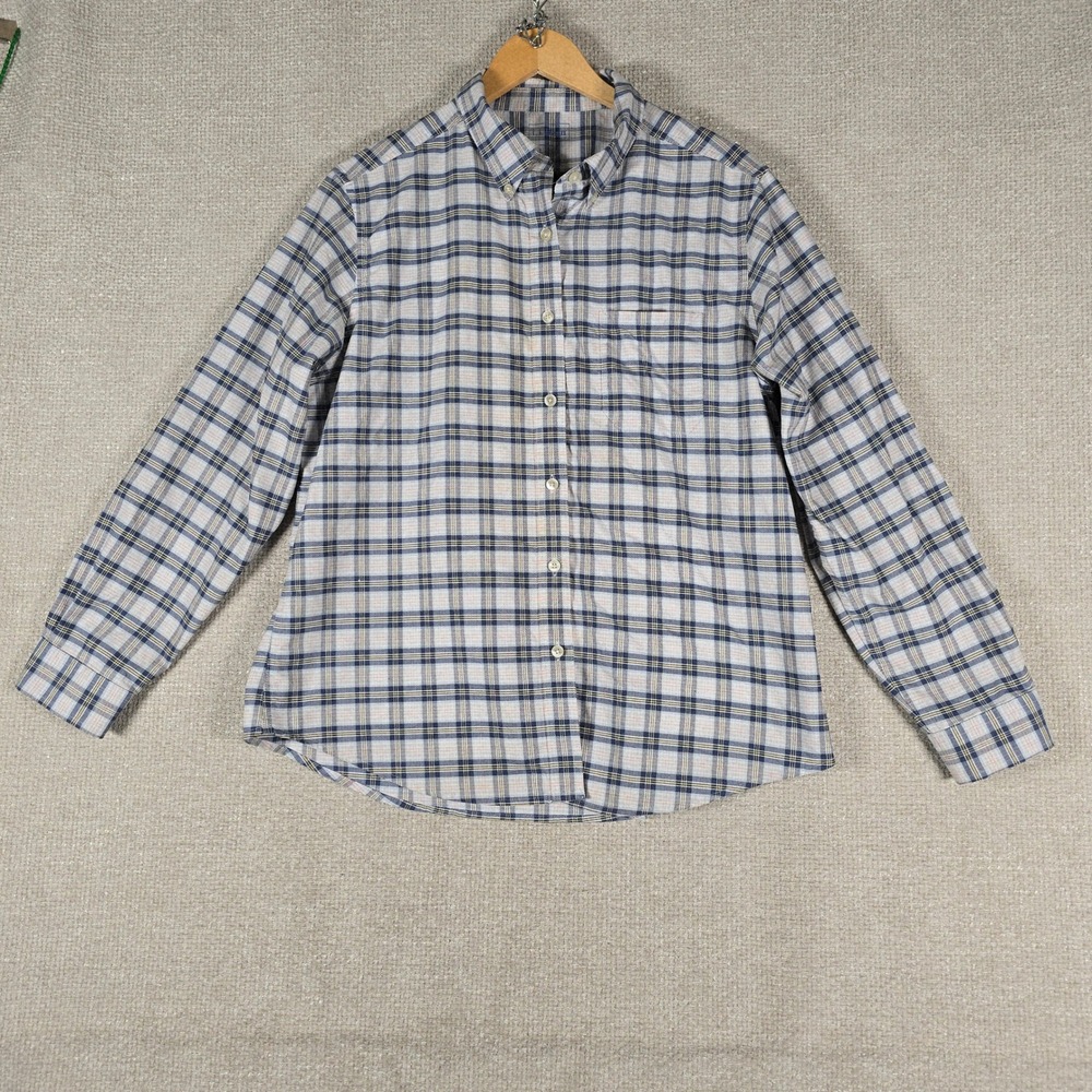 LL Bean Womens Large Blue Plaid 100% Cotton Button Down Shirt 275506 Long Sleeve